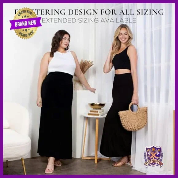 Soft Stretchy Rayon Maxi Skirt High Waist Flowy Boho Casual Dressy